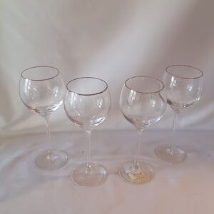 Vintage Lenox Solitaire Platinum Crystal Wine Goblets 8.5" Set Of 4 NEW